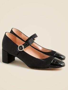 J. Crew Shoes, Size 9.5, Black Maryjane Strap, Rhinestone Buckle, Heels